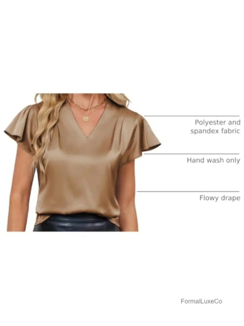 Satin Ruffle Short Sleeve Blouse V-Neck Womens Dressy Casual Business Top